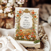 素朴な田園のワイルドフラワーの花のアーチの結婚式 招待状