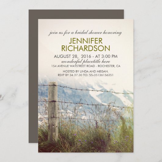 素朴な田園塀のポストの国のブライダルシャワー 招待状 (正面/裏面)