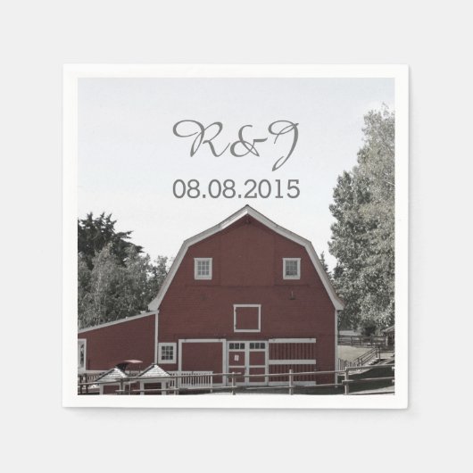 素朴な田舎のウェディングレッドバーン結婚式の引き出物 スタンダードカクテルナプキン (正面)