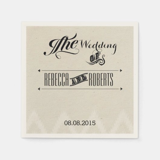 素朴な田舎のタイポグラフィヴィンテージ結婚式 スタンダードカクテルナプキン (正面)