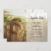 素朴な田舎のフェンスと馬蹄の形のSave the Date 招待状 (正面/裏面)