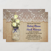 素朴な田舎のメイスンは緑色の花を結婚びっしり詰める 招待状 (正面/裏面)