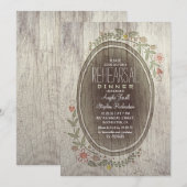 素朴な田舎の木の花のリハーサルディナー 招待状 (正面/裏面)