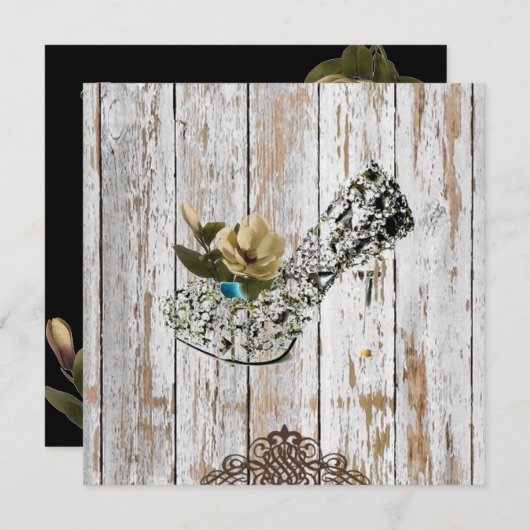 素朴な田舎の納屋の木のボヘミ結婚アン 招待状 (正面/裏面)