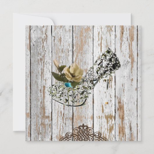 素朴な田舎の納屋の木のボヘミ結婚アン 招待状 (正面)