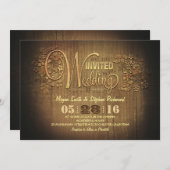 素朴な田舎の結婚式の招待状に刻まれた木材 招待状 (正面/裏面)