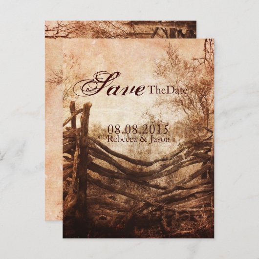 素朴な田舎の農場の結婚式は日付を保存 案内ポストカード (正面/裏面)