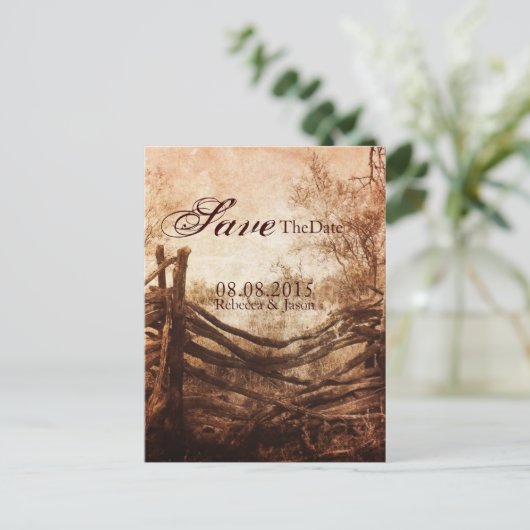 素朴な田舎の農場の結婚式は日付を保存 案内ポストカード (スタンド正面)
