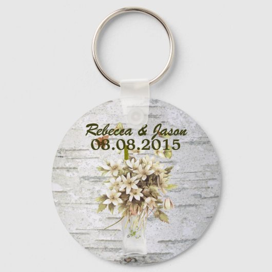 素朴な田舎の野草の白結婚樺の木 キーホルダー (正面)