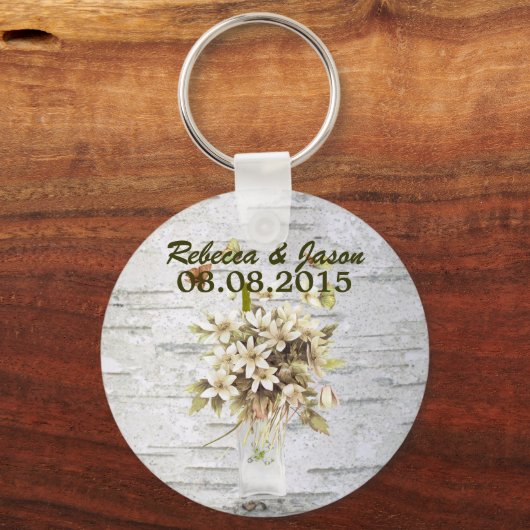 素朴な田舎の野草の白結婚樺の木 キーホルダー (正面)