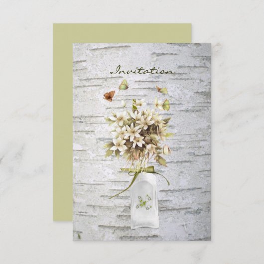 素朴な田舎の野草の白結婚樺の木 招待状 (正面/裏面)