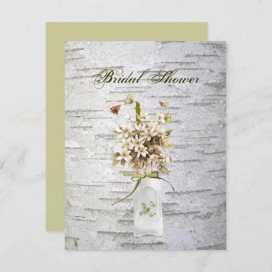 素朴な田舎の野草の白結婚樺の木 招待状 (正面/裏面)