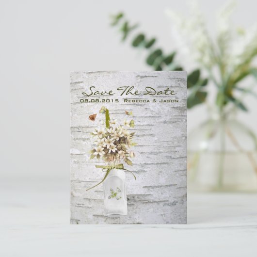 素朴な田舎の野草の白結婚樺の木 案内ポストカード (スタンド正面)