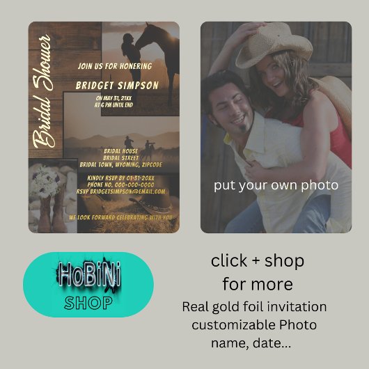 素朴な田舎の風景コラージュブライダルシャワー 箔招待状