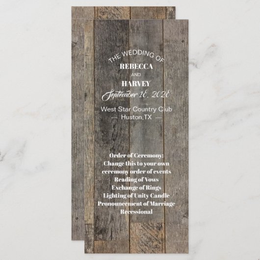 素朴な田舎木目納屋の結婚式プログラム プログラム (正面/裏面)