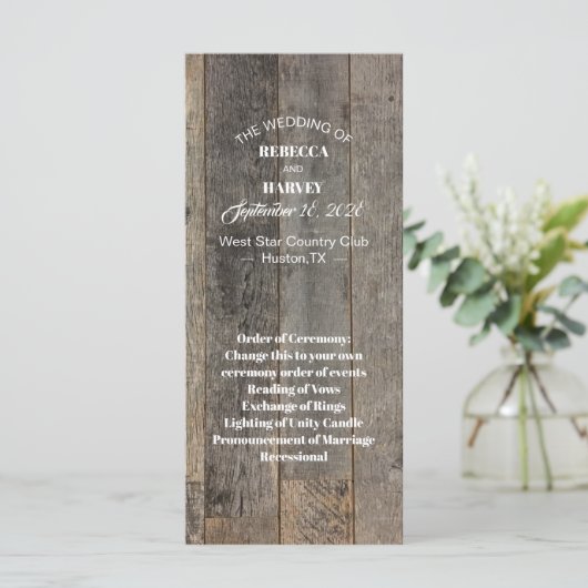 素朴な田舎木目納屋の結婚式プログラム プログラム (スタンド正面)