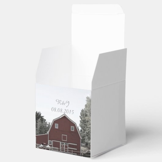 素朴な田舎結婚式の赤い結婚納屋 フェイバーボックス (オープン)