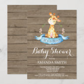 素朴な男の子のキリンのベビーシャワーの招待状 招待状 (正面/裏面)