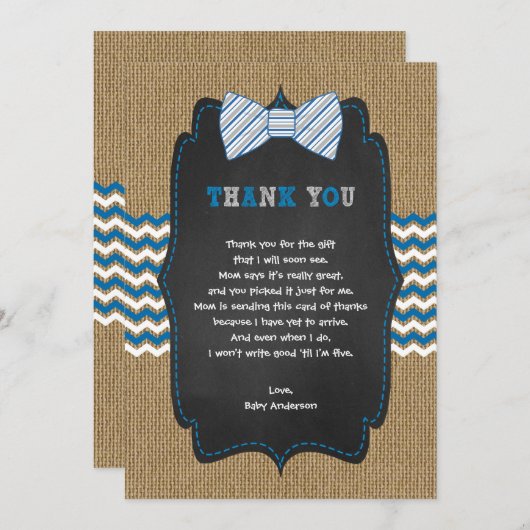 素朴な男の子のベビーシャワーの詩はノート感謝していしています サンキューカード (正面/裏面)