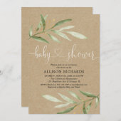 素朴な男女兼用クラフトの緑の赤ちゃんシャワー 招待状 (正面/裏面)