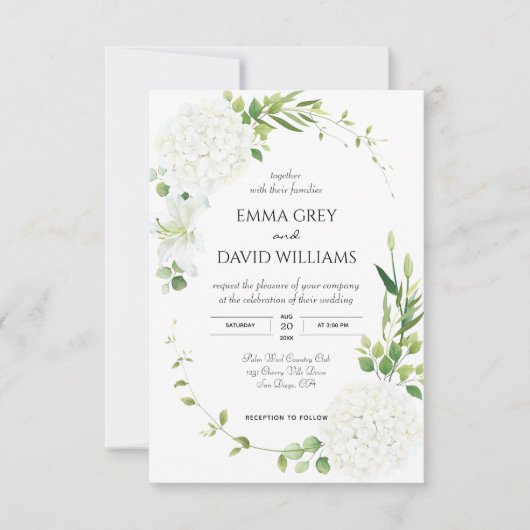 素朴な白いアジサイのウェディング招待状 サンキューカード (正面)