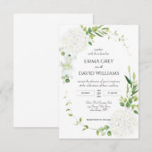 素朴な白いアジサイの結婚式招待状 サンキューカード (正面/裏面)