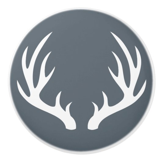 素朴な白いシカの(雄ジカの)枝角 セラミックノブ (正面)