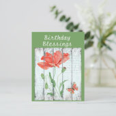 素朴な白いフェンスの花の誕生日おめでとう ポストカード (スタンド正面)