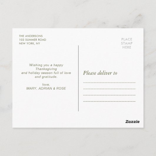 素朴な白いレタリングハッピーサンクスギビングのカード ポストカード (裏面)