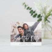 素朴な白いレタリング結婚式の日付を保存 ポストカード (スタンド正面)