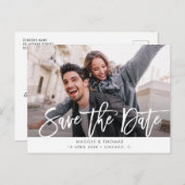 素朴な白いレタリング結婚式の日付を保存 ポストカード (正面/裏面)