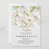 素朴な白い木製のピンクとミントのバラのリハーサルディナー 招待状 (正面)
