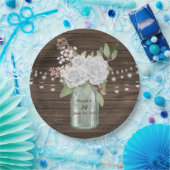 素朴な白い花の国の木製のメーソンジャーの結婚式 ペーパープレート (パーティー)