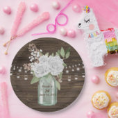 素朴な白い花の国の木製のメーソンジャーの結婚式 ペーパープレート (パーティー)