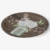 素朴な白い花の国の木製のメーソンジャーの結婚式 ペーパープレート (アングル)