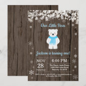 素朴な白くまの冬の男の子の誕生日の招待状 招待状 (正面/裏面)