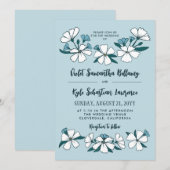 素朴な白と青の花のウェディング 招待状 (正面/裏面)