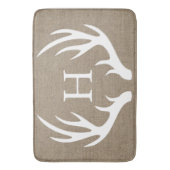 素朴な白によってシルエットを描かれるシカの(雄ジカの)枝角ののどのバーラップ バスマット (正面縦)