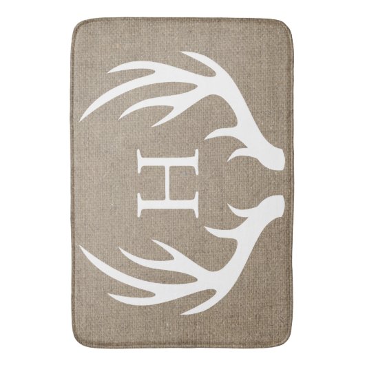 素朴な白によってシルエットを描かれるシカの(雄ジカの)枝角ののどのバーラップ バスマット (正面縦)