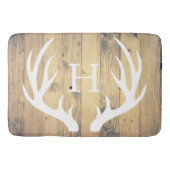 素朴な白によってシルエットを描かれるシカの(雄ジカの)枝角の納屋木 バスマット (正面)