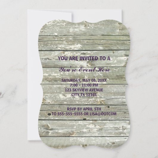 素朴な白塗りの木材の農家ラベンダー 招待状 (裏面)