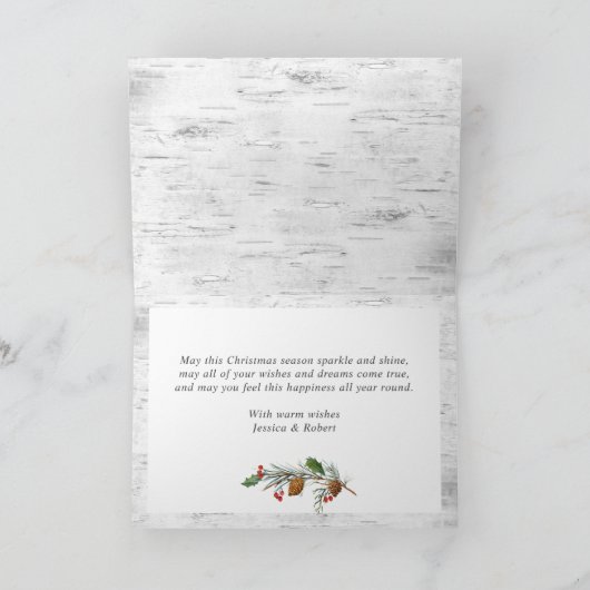素朴な白樺のクリスマス　５枚の写真のグリーティング シーズンカード (内部)