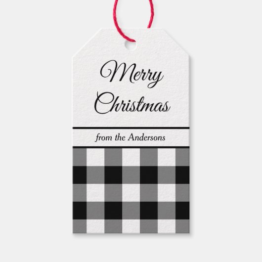 素朴な白黒の格子模様のクリスマス ギフトタグ (正面)