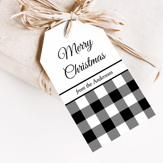 素朴な白黒の格子模様のクリスマス ギフトタグ