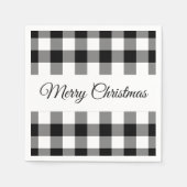素朴な白黒の格子模様のメリークリスマス スタンダードカクテルナプキン (正面)