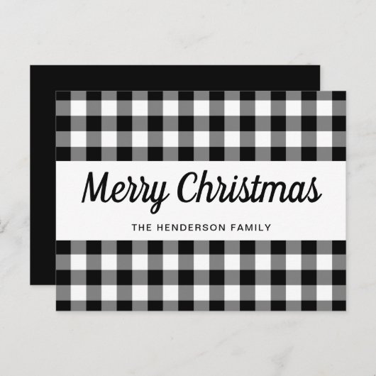 素朴な白黒の格子模様のメリークリスマス ポストカード (正面/裏面)