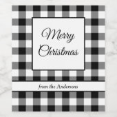 素朴な白黒の格子模様のメリークリスマス ワインラベル (シングルラベル)