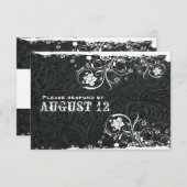 素朴な白黒の革RSVP 出欠カード (正面/裏面)