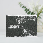 素朴な白黒の革RSVP 出欠カード (スタンド正面)