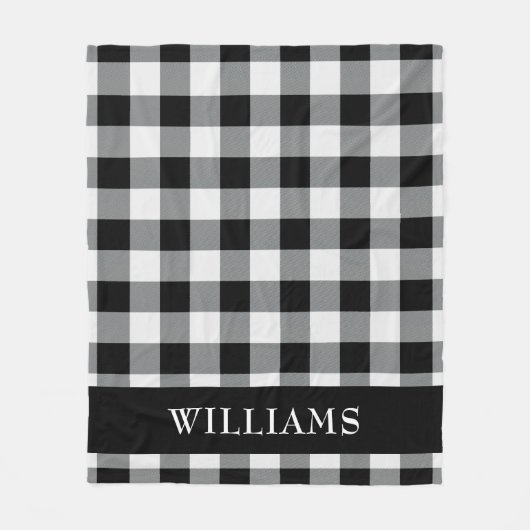 素朴な白黒バッファローの点検のモノグラム フリースブランケット (正面)